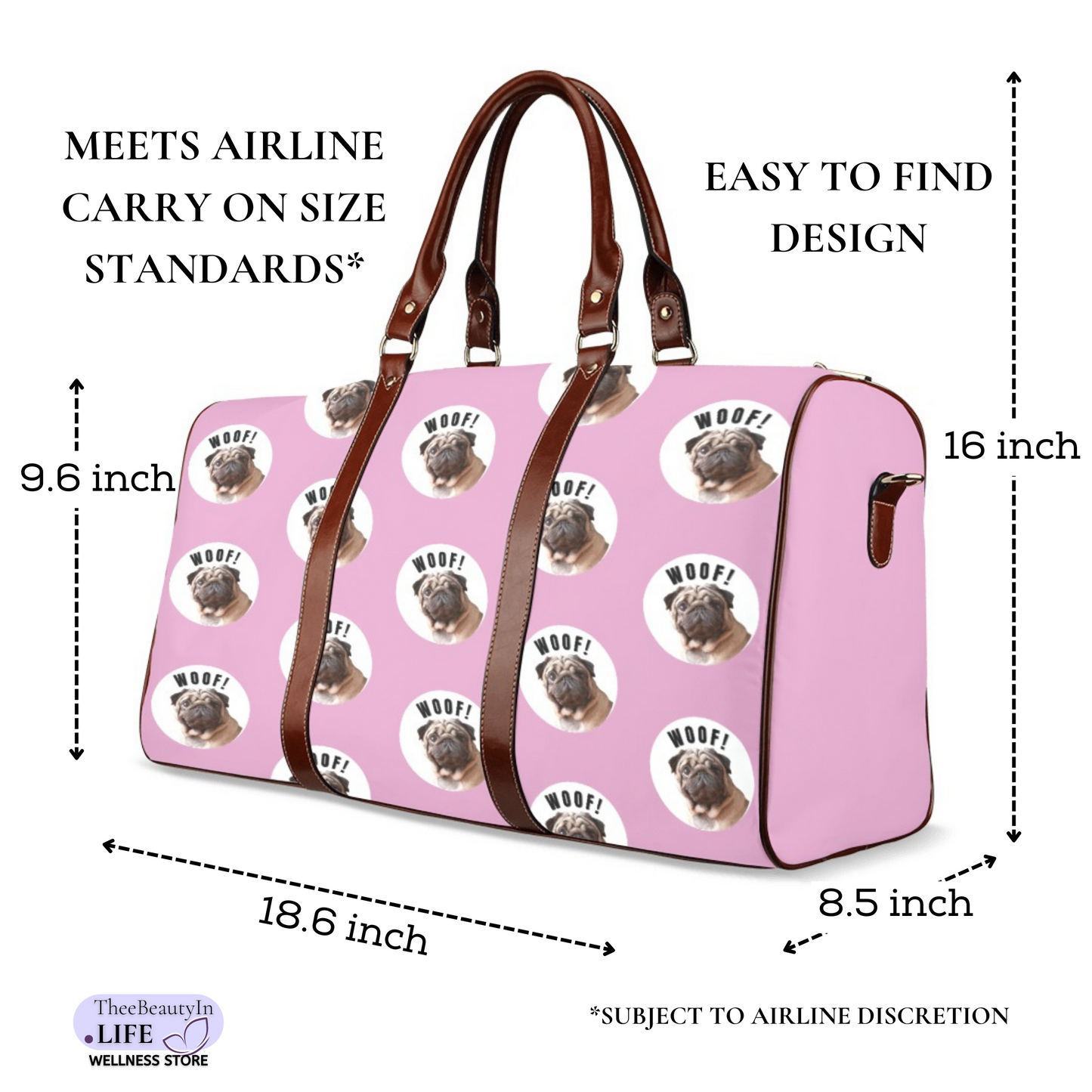 Duffel Bag - Aligned Dog Custom | Carry On Bags and Luggage for Dog Owners | Personalized Pet Photo Tote | Pink Overnight Bag | Weekend Duffle for Vacation | Gift for Travelers with Animals