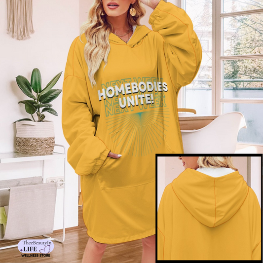 Hoodie Robe - Homebody Club | Hoodie Blanket with Sleeves and Pockets | Neon Hooded Sweatshirt for Stay at Home Mom | XL House MuMu for Women |  Cute Gifts to Work from Home | Warm Gift Idea for Procrastinators