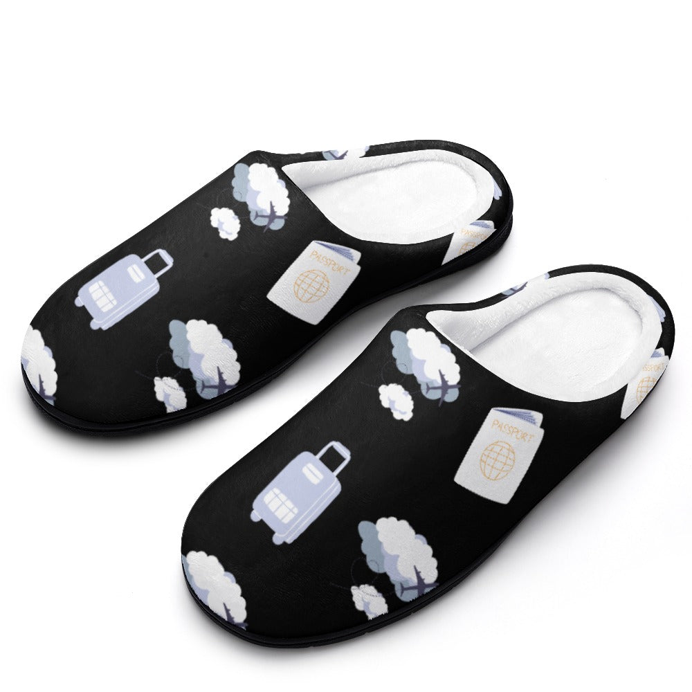 Travelers Black House Shoe Slippers | Gifts for Flight Attendants | Gifts for Pilots | Custom Slippers | Vacation Bedroom Shoes | Personalized Gift Sets