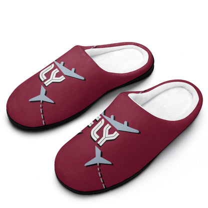 Flight Travelers Burgundy House Shoe Slippers | Gifts for Flight Attendants | Gifts for Pilots | Custom Slippers | Vacation Bedroom Shoes | Personalized Gift Sets