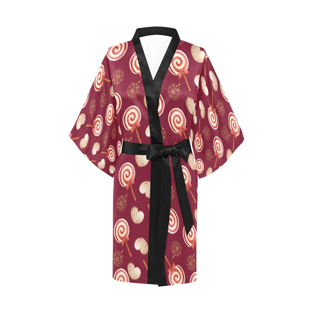 Peppermint Pop Holiday Burgundy Silky Satin Robe | Custom Satin Robe | Robe and Slipper Gift Sets for Women | Cute Satin Robe for Adults | Satin Robes with Patterns