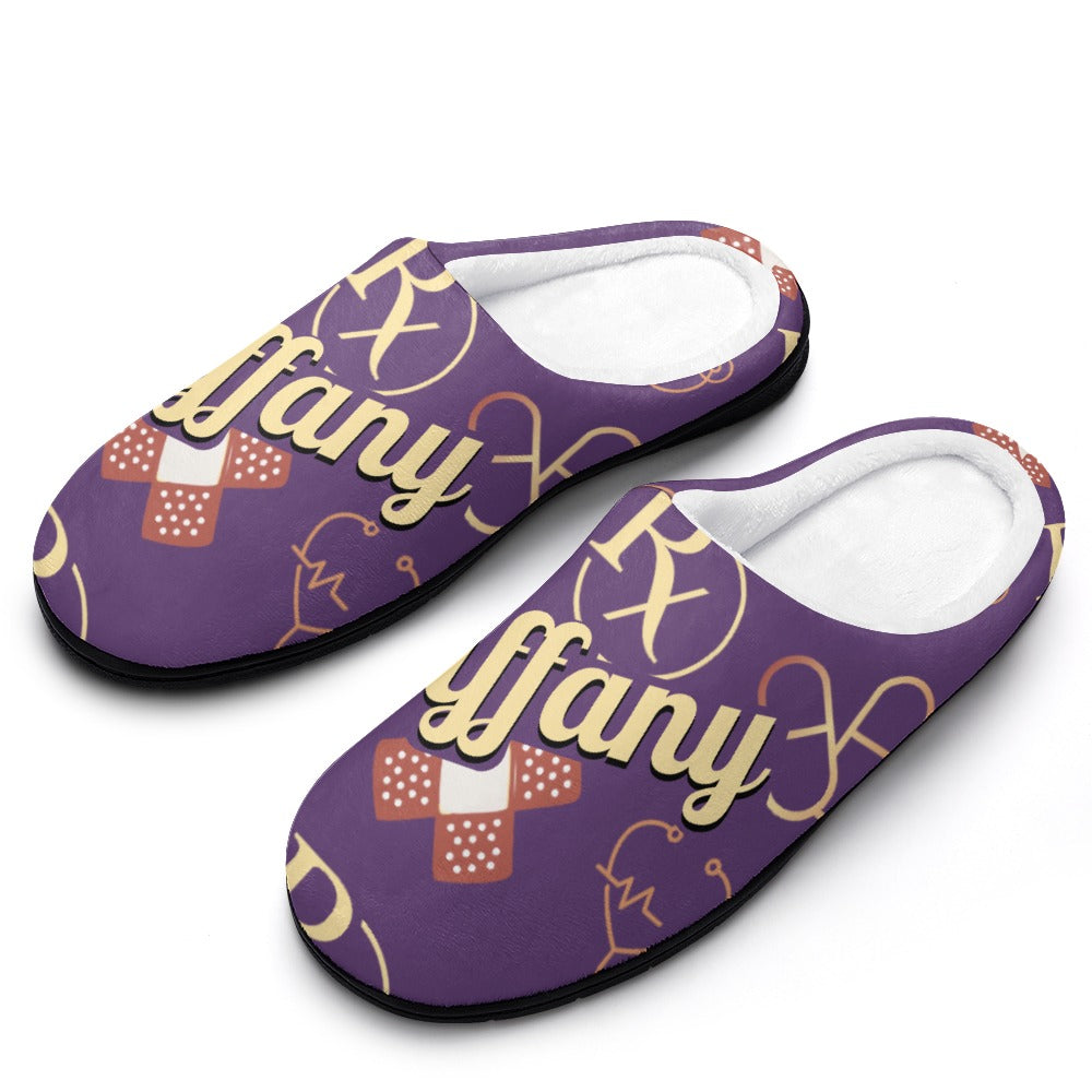 Pharmacist Bandaid Purple House Shoe Slippers | Custom | Personalized House Shoes | Healthcare Worker Bedroom Shoes | Robe and Slipper Gift Sets for Women