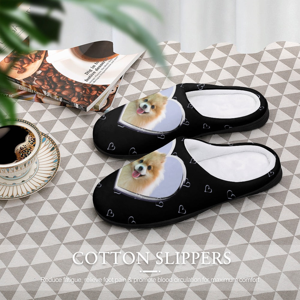 My Dog Custom House Shoe Slippers | Custom Dog Slippers for Women | Black Slippers for Dog Owners | Pet Sympathy Gift | Animal Slippers with Picture