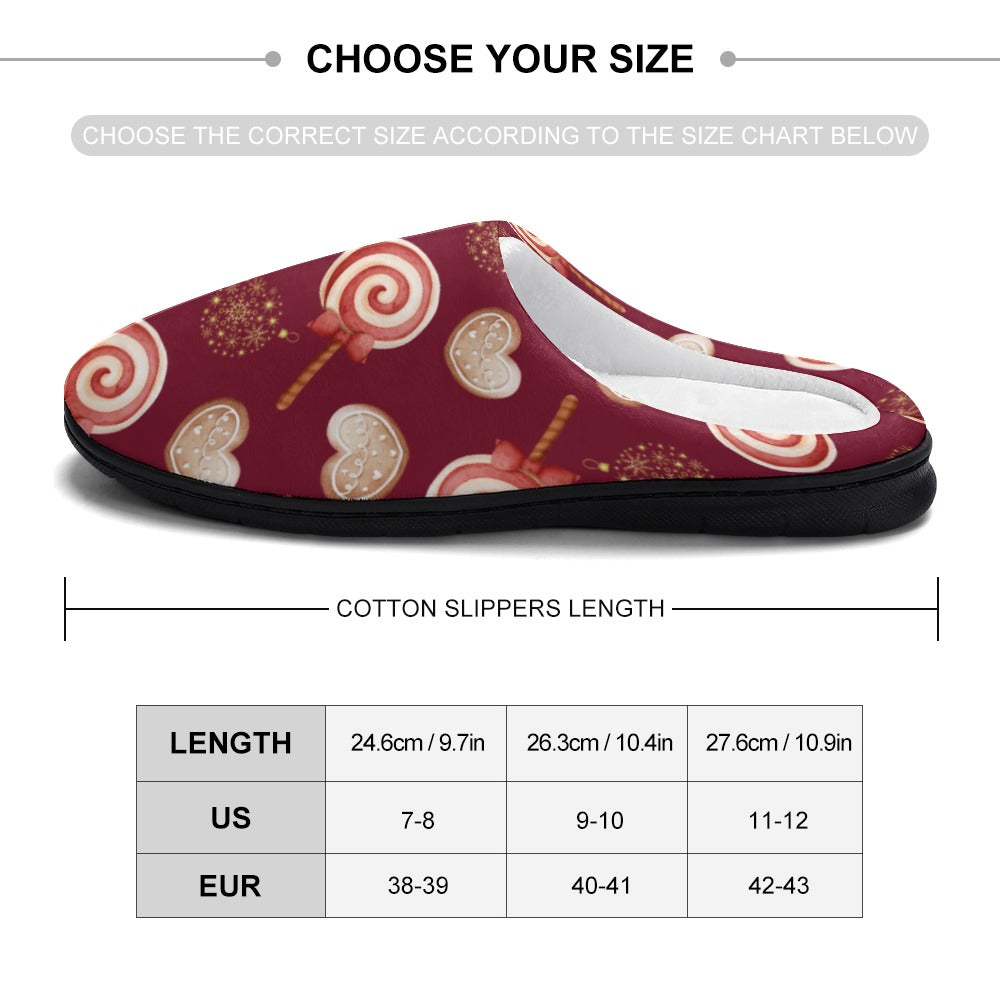 Peppermint Pop Holiday Burgundy House Shoe Slippers | Custom Slippers | Robe and Slipper Gift Sets for Women | Cute Slippers for Adults | House Shoes with Patterns