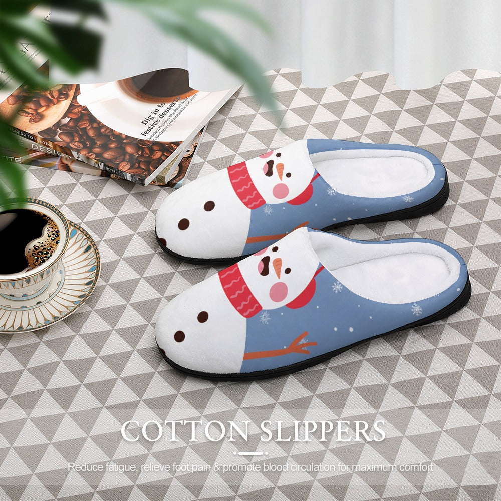 Blue Snowman House Shoe Slippers  | Custom Slippers | Robe and Slipper Gift Sets for Women | Cute Slippers for Adults | House Shoes with Patterns