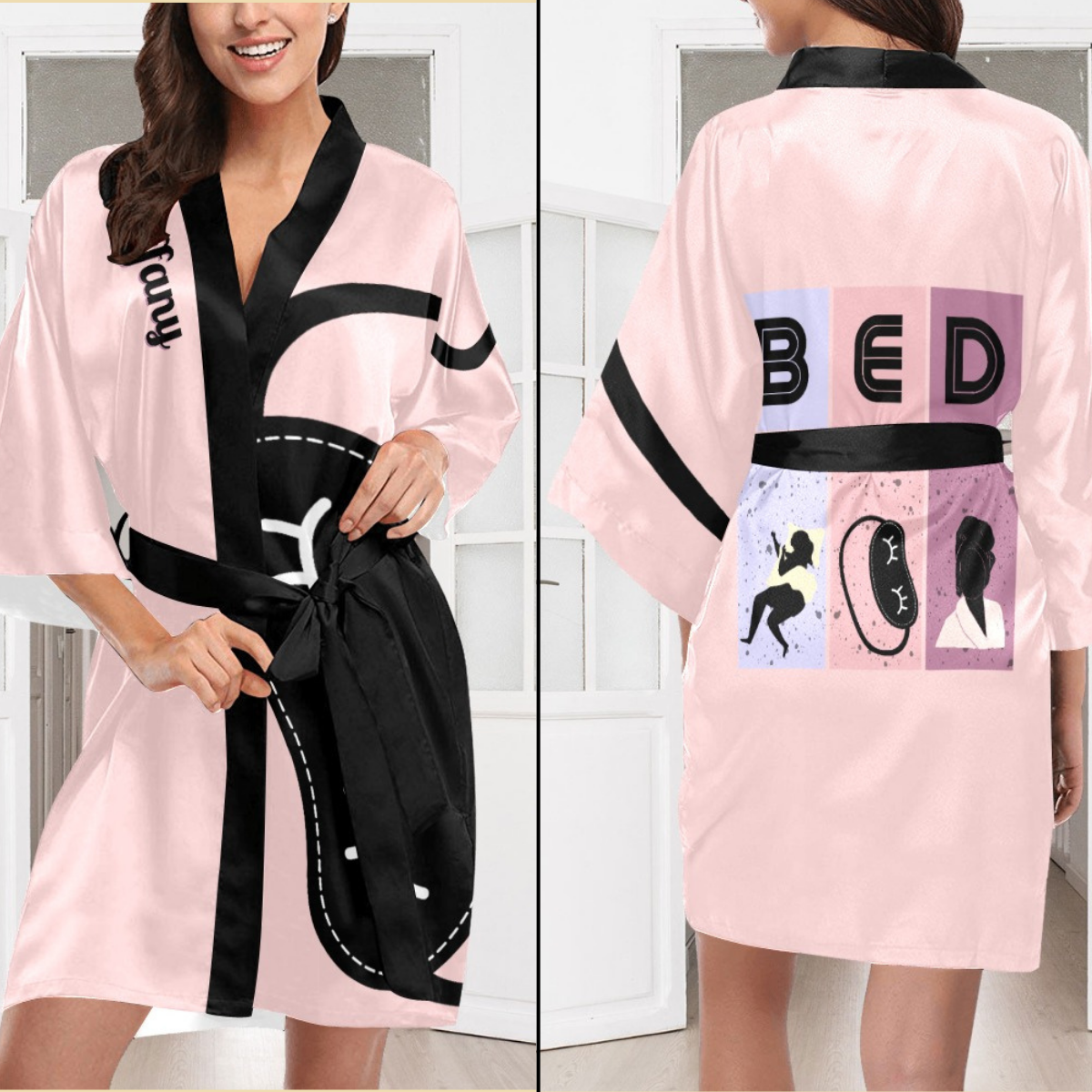 Bedtime Blush Silky Satin Robe | Custom Satin Robe | Personalized Gifts | Comfortwear | Bath Robe Kimono and Slipper Sets for Women