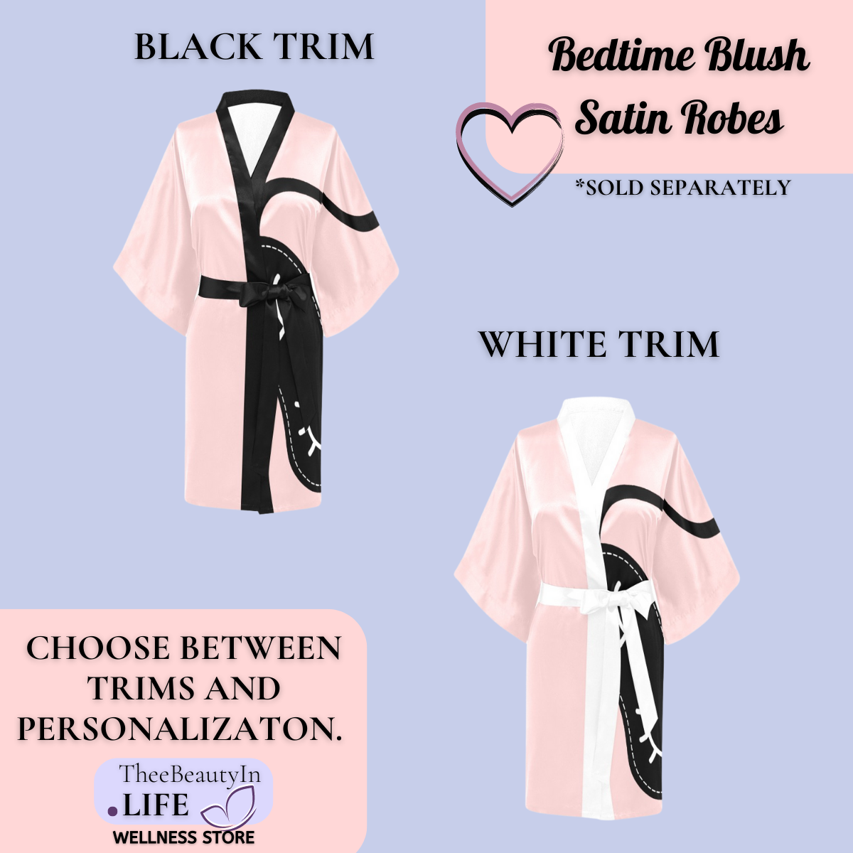 Bedtime Blush Silky Satin Robe | Custom Satin Robe | Personalized Gifts | Comfortwear | Bath Robe Kimono and Slipper Sets for Women