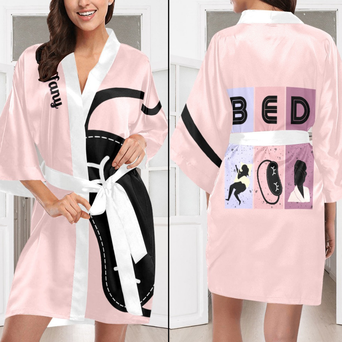 Bedtime Blush Silky Satin Robe | Custom Satin Robe | Personalized Gifts | Comfortwear | Bath Robe Kimono and Slipper Sets for Women