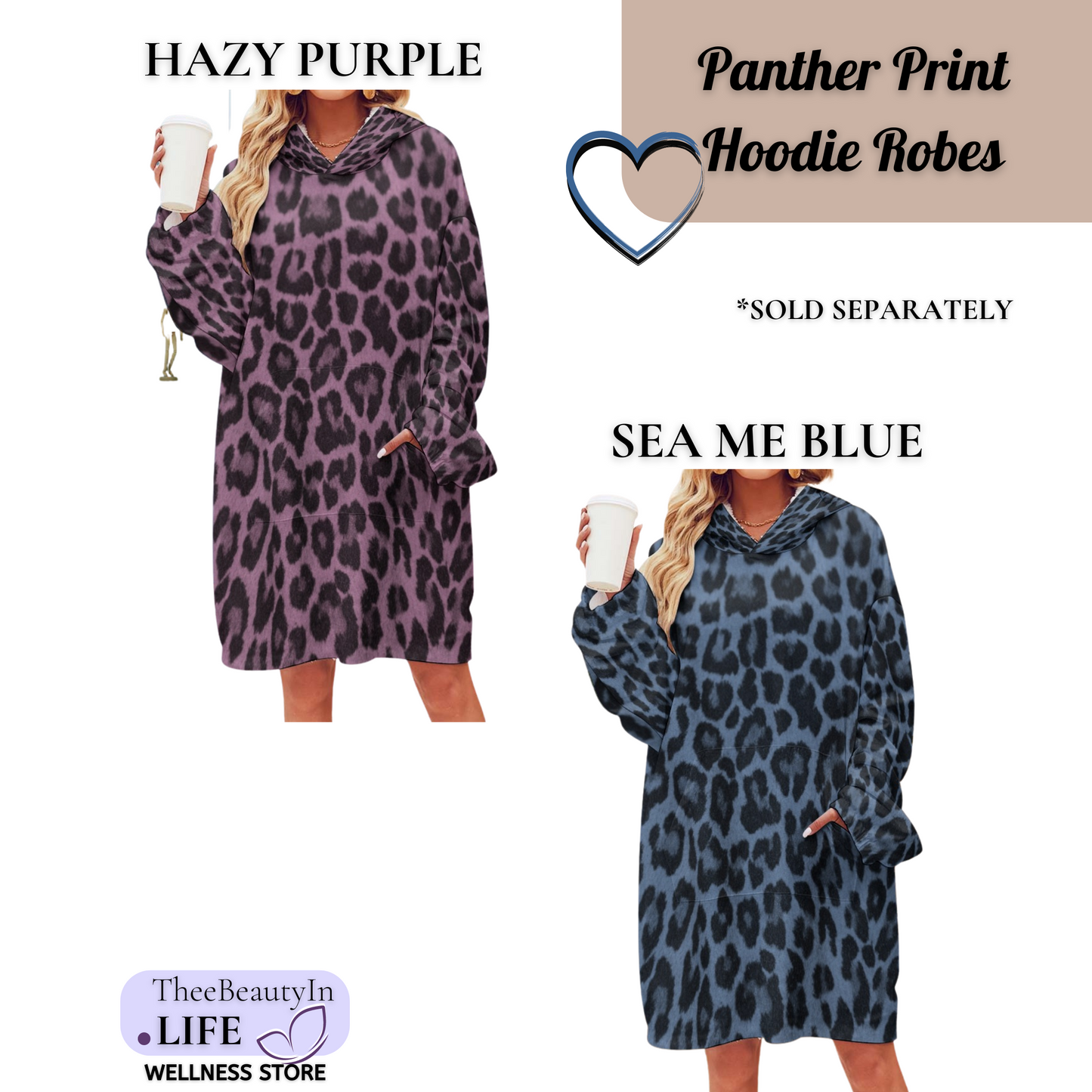 Panther Print Hoodie Robe | Custom Blanket with Sleeves and Pockets | Portable Travel Blanket |  Personalized Sweatshirt Security Blanket | Leopard Blanket | Personal Blanket