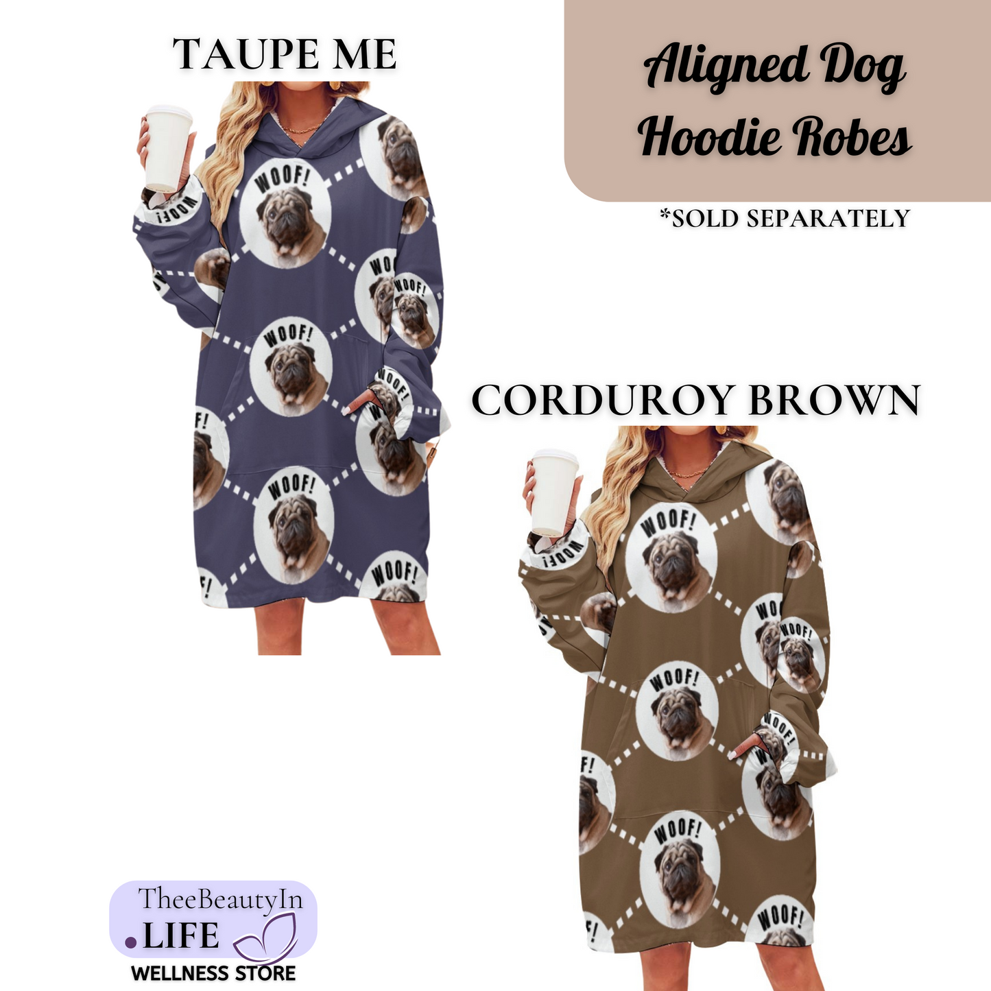 Aligned Dog Custom Photo Hoodie Robe | Hooded Blanket with Sleeves | Blanket Hoodie Set | Personalized Dog Clothes | Pug Mom Gifts | Pet Sympathy Gift With Picture