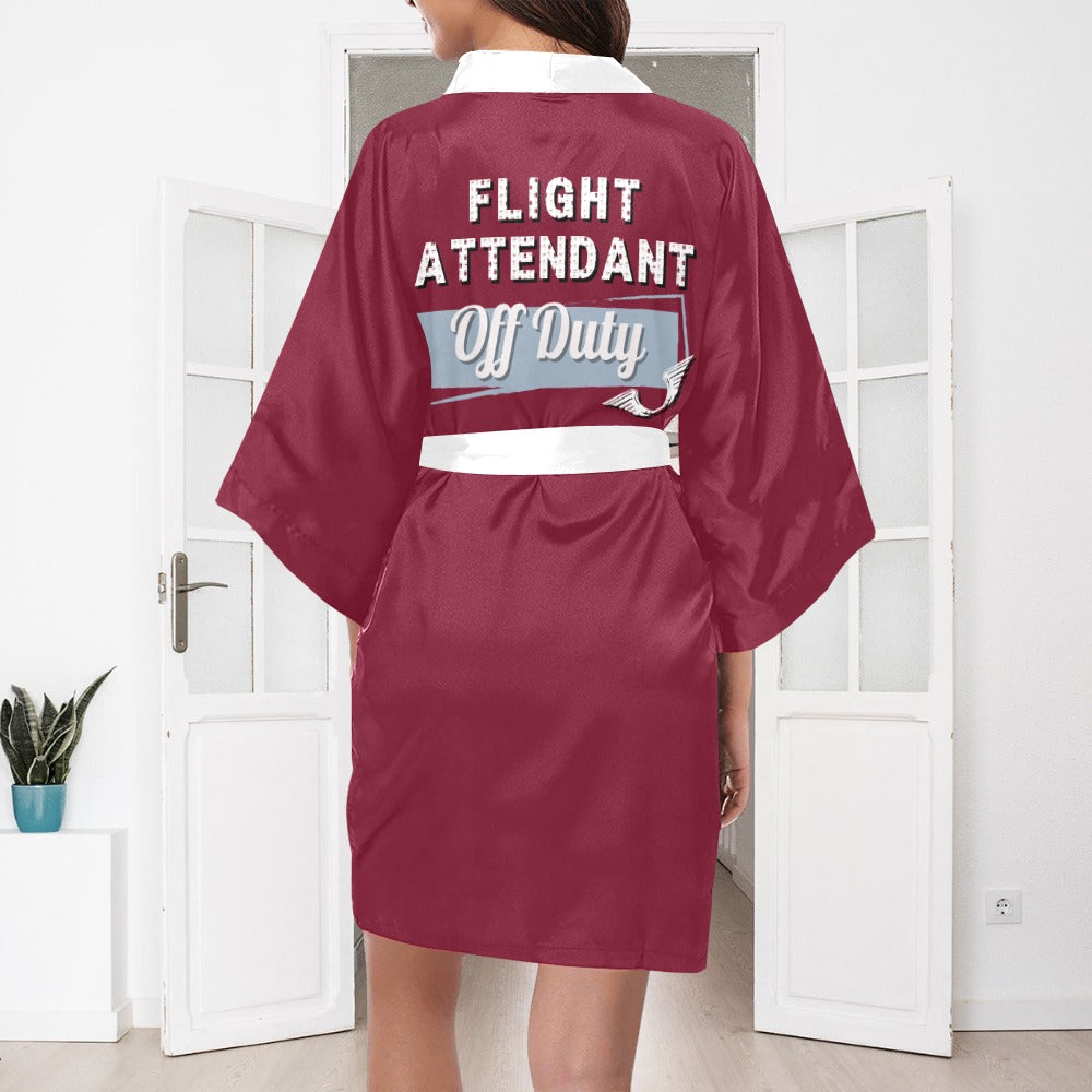 Flight Attendant Plane Burgundy Silky Satin Robe | Custom Satin Robe | Robe and Slipper Gift Sets for Women | Cute Satin Robe for Adults | Satin Robes with Patterns