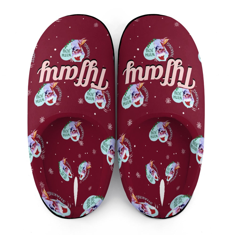 Chihuahua Holiday Burgundy House Shoe Slippers | Custom Slippers | Robe and Slipper Gift Sets for Women | Cute Slippers for Adults | House Shoes with Patterns