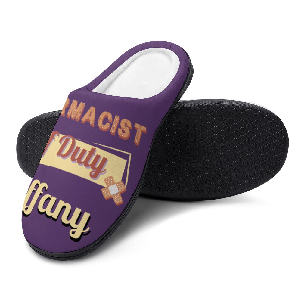 Pharmacist Day Off Purple House Shoe Slippers | Custom | Personalized House Shoes | Healthcare Worker Bedroom Shoes | Robe and Slipper Gift Sets for Women