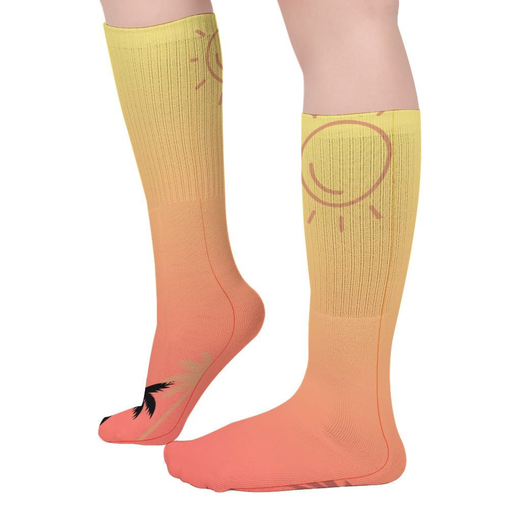 Sunset Palms Crew Dress Socks | Gifts for Beach Lovers | Vacation Themed Socks | Gifts for Wife or Girlfriend | Sock Stocking Stuffers | Ombre Travel Themed Socks