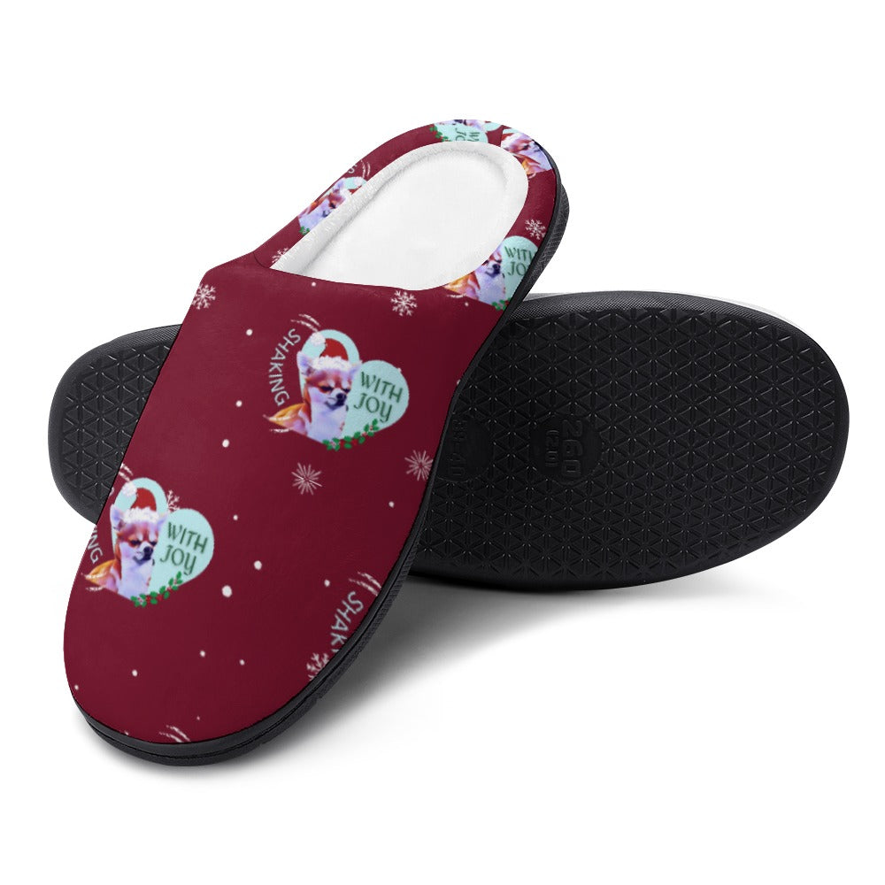 Chihuahua Holiday Burgundy House Shoe Slippers | Custom Slippers | Robe and Slipper Gift Sets for Women | Cute Slippers for Adults | House Shoes with Patterns