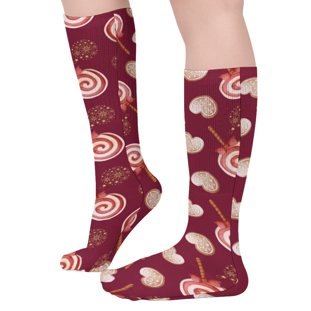 Peppermint Pop Holiday Crew Dress Socks | Christmas Themed Crew Socks | Fun Socks for Women | Gingerbread Dress Socks | Moisture Wicking Socks