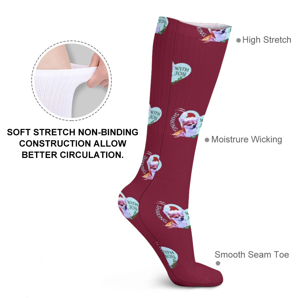 Chihuahua Holiday Crew Dress Socks | Dog Lover Stocking Stuffers | Christmas Themed Crew Socks | Christmas Socks with Puppies | Moisture Wicking Socks |