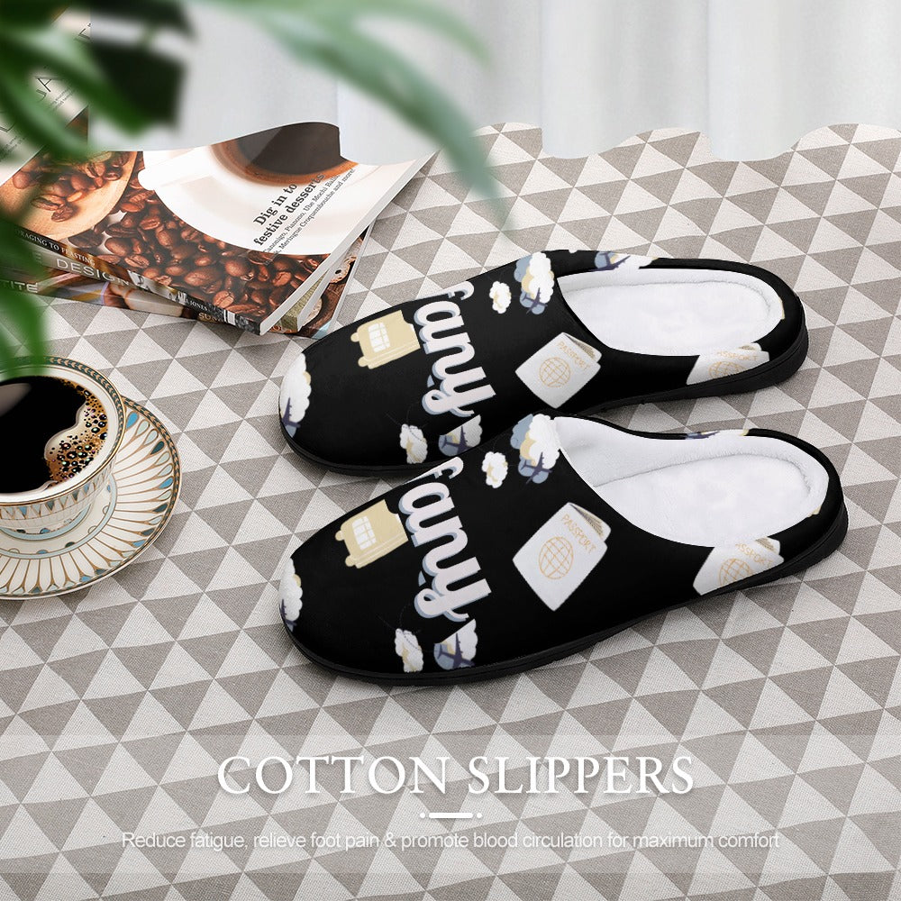 Travelers Black n Gold House Shoe Slippers | Gifts for Flight Attendants | Gifts for Pilots | Fun Travel Lover Gift | Going On a Trip | Coworker Appreciation Day