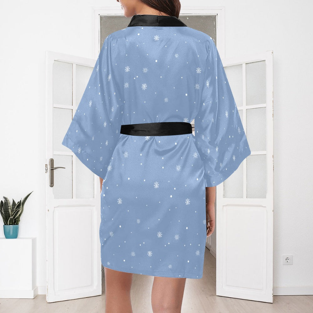 Blue Snowman Silky Satin Robe | Custom Satin Robe | Robe and Slipper Gift Sets for Women | Cute Satin Robe for Adults | Satin Robes with Patterns