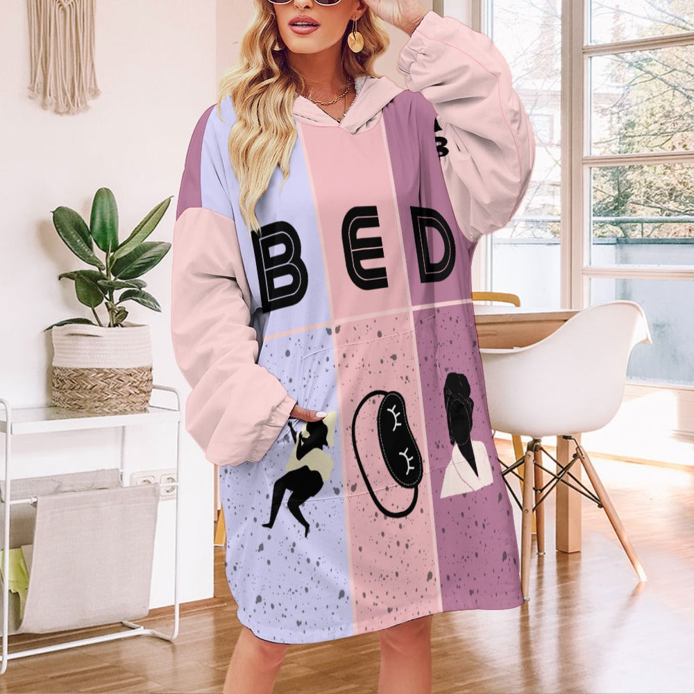 Bedtime Blush Hoodie Robe | Custom Hooded Robe | Blanket with Sleeves and Pockets | Robe and Slipper Gift Sets for Women |  Cute Personalized Gifts