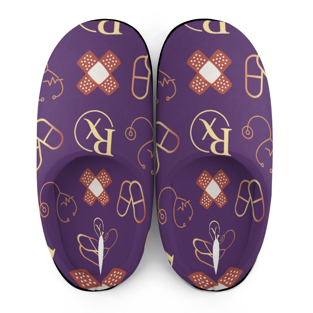 Pharmacist Bandaid Purple House Shoe Slippers | Custom | Personalized House Shoes | Healthcare Worker Bedroom Shoes | Robe and Slipper Gift Sets for Women