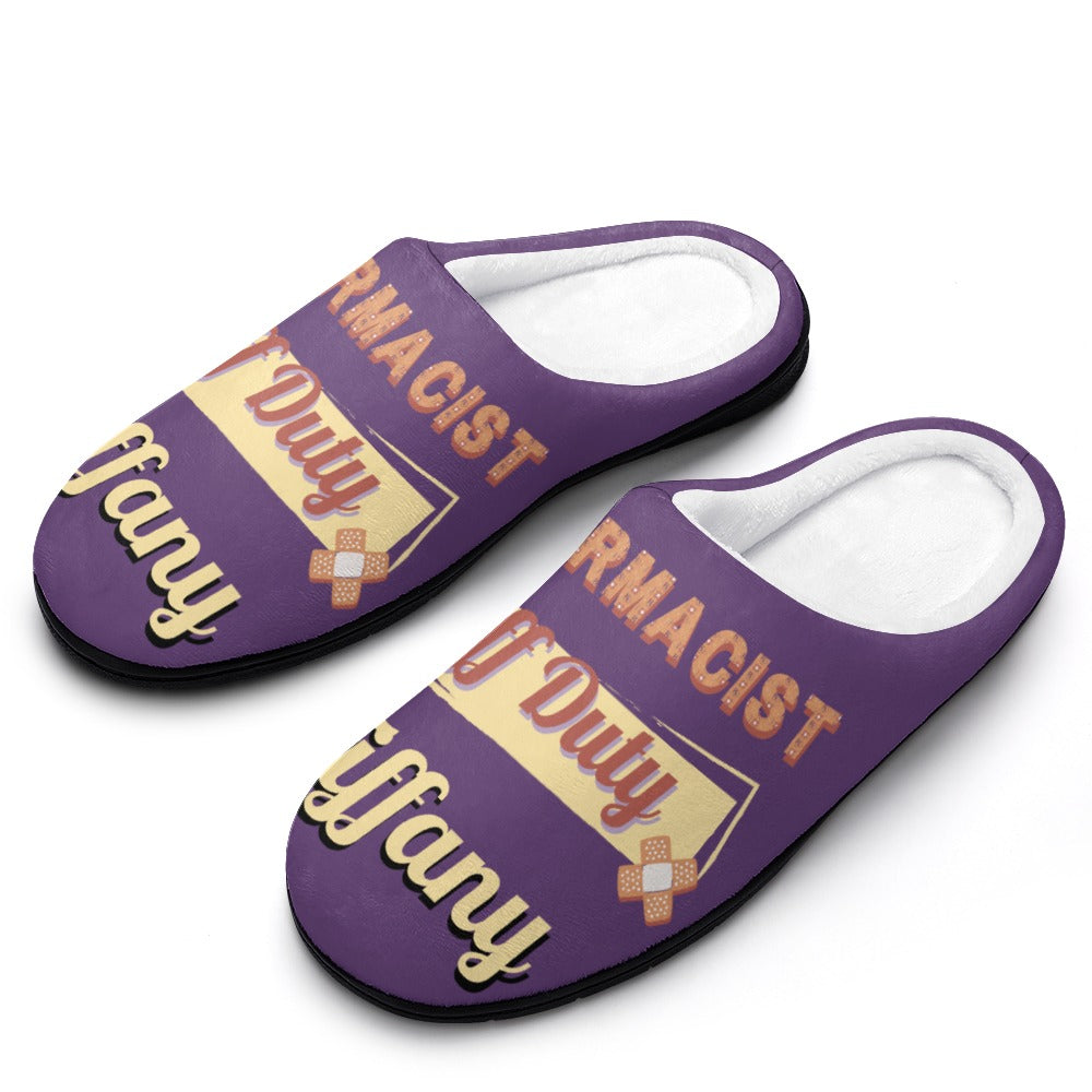 Pharmacist Day Off Purple House Shoe Slippers | Custom | Personalized House Shoes | Healthcare Worker Bedroom Shoes | Robe and Slipper Gift Sets for Women