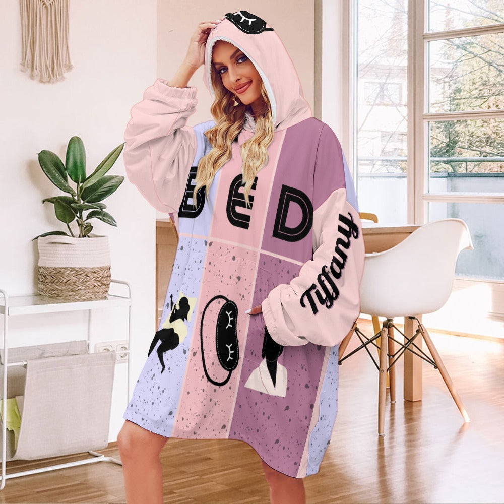 Bedtime Blush Hoodie Robe | Custom Hooded Robe | Blanket with Sleeves and Pockets | Robe and Slipper Gift Sets for Women |  Cute Personalized Gifts