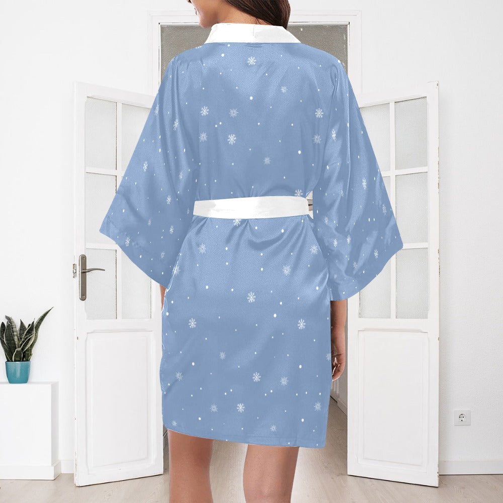 Blue Snowman Silky Satin Robe | Custom Satin Robe | Robe and Slipper Gift Sets for Women | Cute Satin Robe for Adults | Satin Robes with Patterns