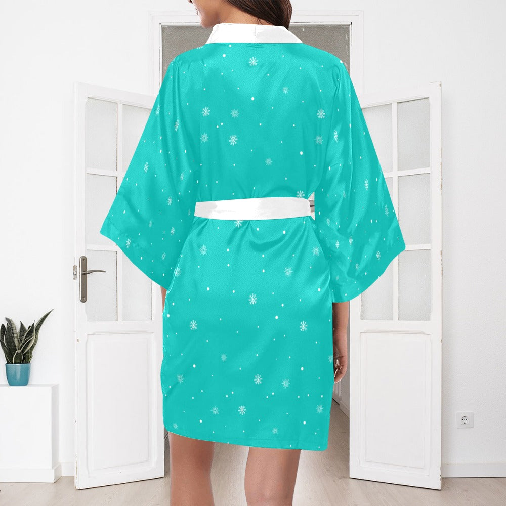 Mint Snowman Silky Satin Robe | Custom Satin Robe | Robe and Slipper Gift Sets for Women | Cute Satin Robe for Adults | Satin Robes with Patterns