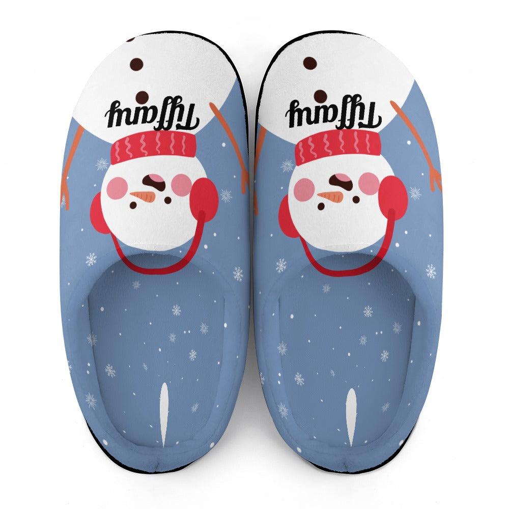 Blue Snowman House Shoe Slippers  | Custom Slippers | Robe and Slipper Gift Sets for Women | Cute Slippers for Adults | House Shoes with Patterns