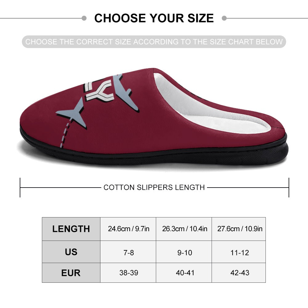 Flight Travelers Burgundy House Shoe Slippers | Gifts for Flight Attendants | Gifts for Pilots | Custom Slippers | Vacation Bedroom Shoes | Personalized Gift Sets