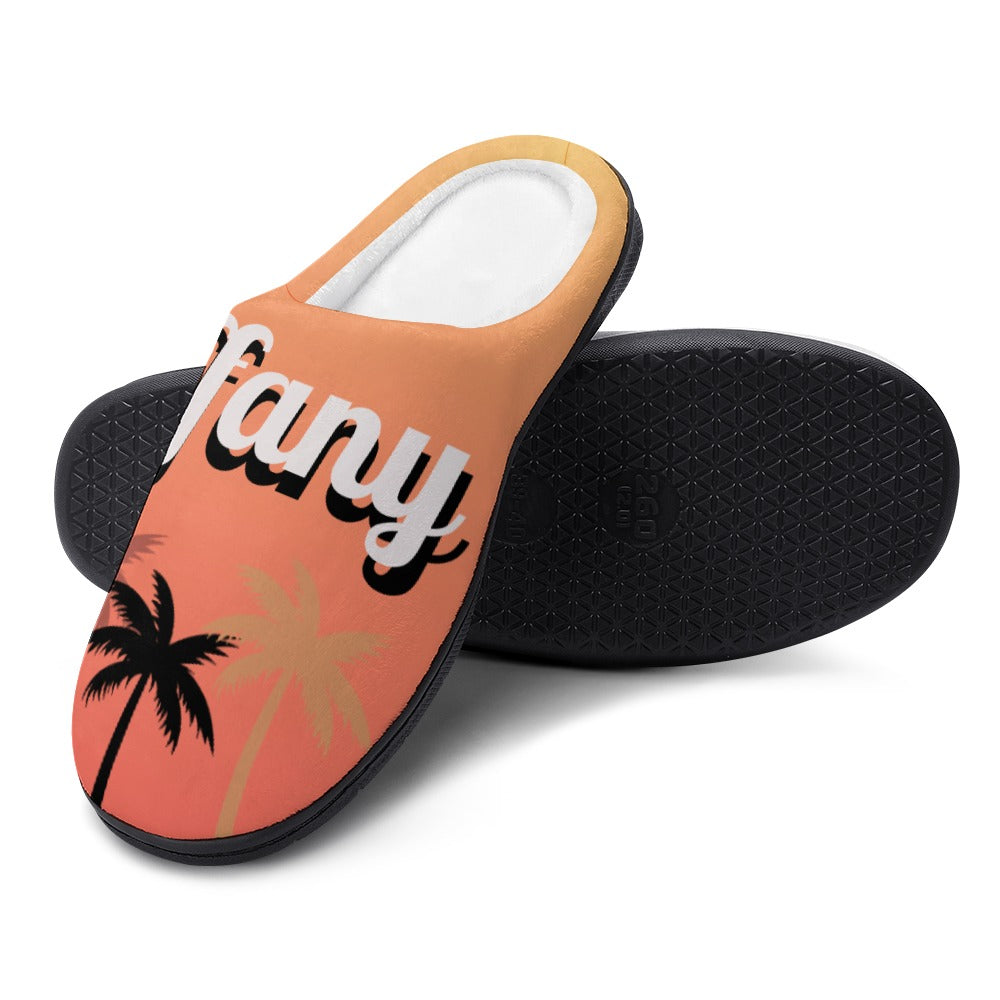 Sunset Palms House Shoe Slippers | Custom Slippers | Tropical Bedroom Shoes | Robe and Slipper Gift Sets for Women | Personalized House Shoes