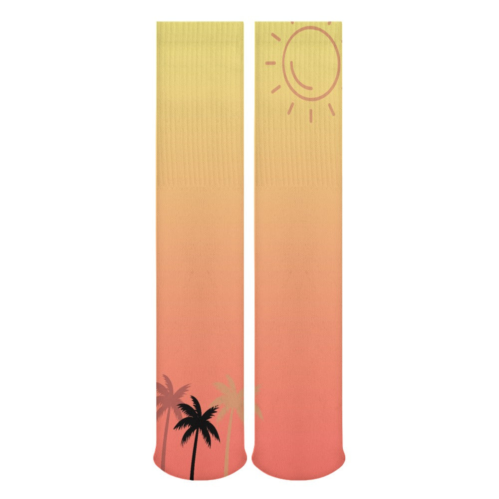 Sunset Palms Crew Dress Socks | Gifts for Beach Lovers | Vacation Themed Socks | Gifts for Wife or Girlfriend | Sock Stocking Stuffers | Ombre Travel Themed Socks