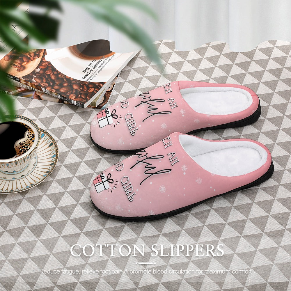 Good Girl Holiday Pink House Shoe Slippers | Pretty Women's Slippers With Hard Bottoms | Winter Themed Housewarming Gifts | Gifts for Girlfriend