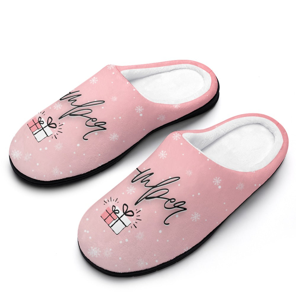 Good Girl Holiday Pink House Shoe Slippers | Pretty Women's Slippers With Hard Bottoms | Winter Themed Housewarming Gifts | Gifts for Girlfriend