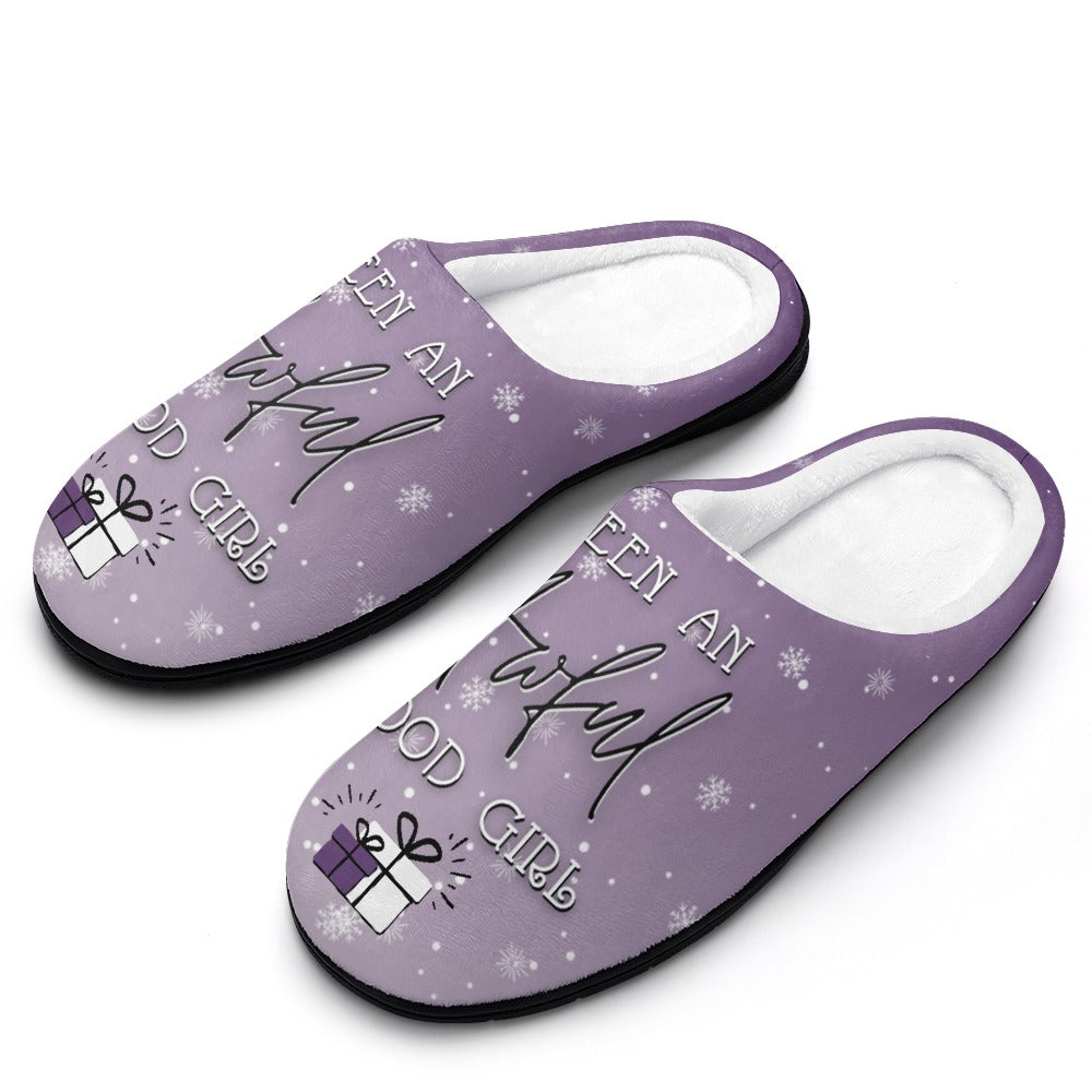 Good Girl Holiday Purple House Shoe Slippers | Cute Women's Slippers With Sole | Custom Slippers Christmas Gifts | Slippers With Name