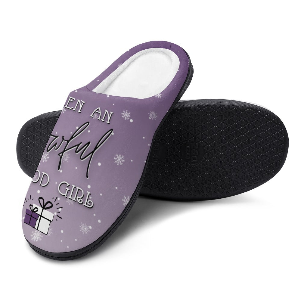 Good Girl Holiday Purple House Shoe Slippers | Cute Women's Slippers With Sole | Custom Slippers Christmas Gifts | Slippers With Name