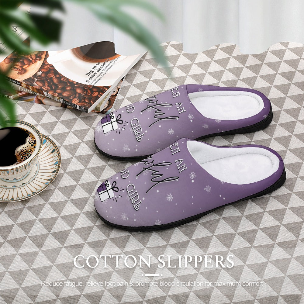 Good Girl Holiday Purple House Shoe Slippers | Cute Women's Slippers With Sole | Custom Slippers Christmas Gifts | Slippers With Name