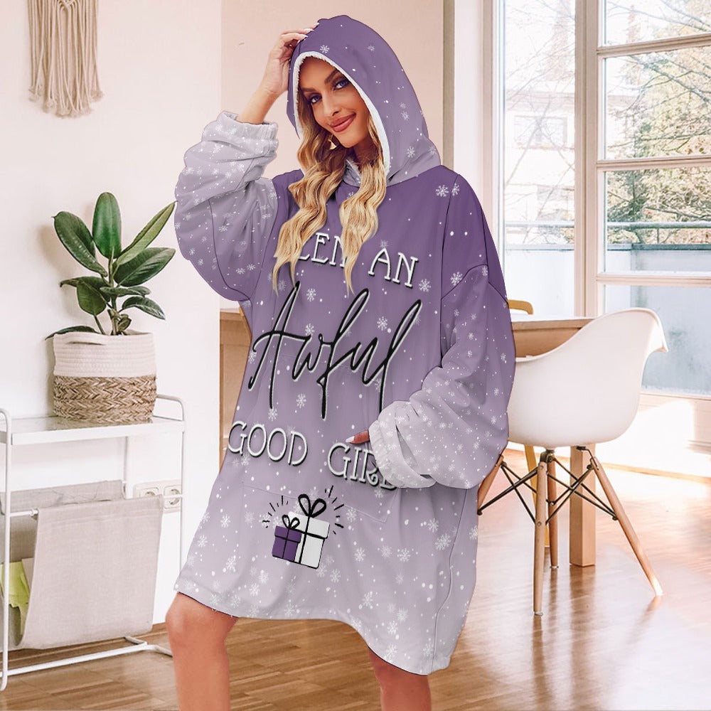 Good Girl Holiday Purple Hoodie Robe | Personalized Blanket Christmas | Fun Hooded Robe With Sleeves | Pajama and Slipper Gift Sets for Women